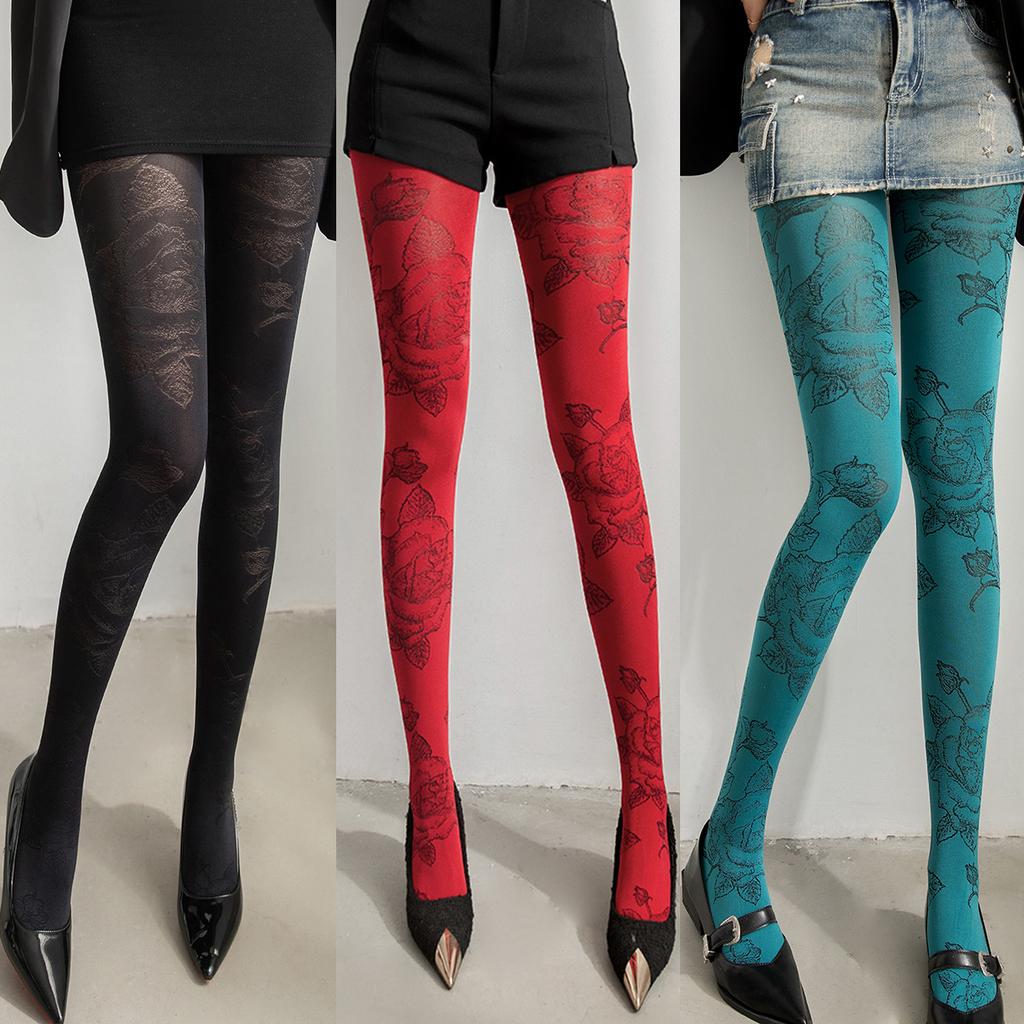 Personality Rose Flower Print Women Tights Stockings Pantyhose Sexy Trendy Jacquard Women Stockings JK Japanese Women Pantyhose