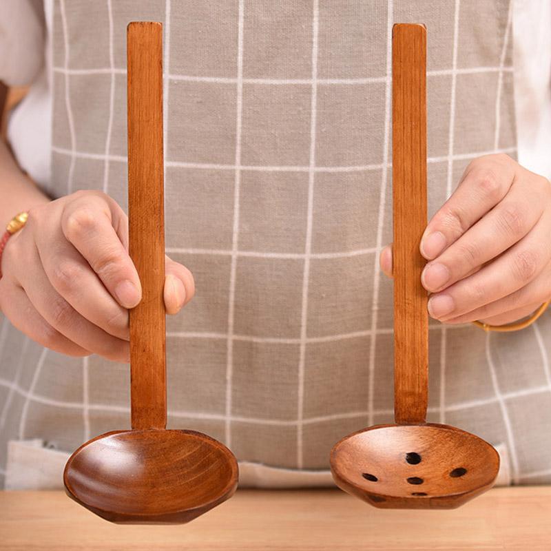 Long Handled Soup Spoon Bamboo Wooden Lamian Noodle Strainer for Hot Pot Cooking Kitchen Slotted Ladle Home Utensil Accessory