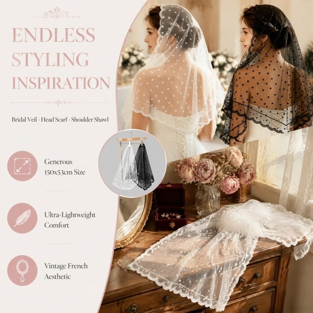 Vintage Style Triangle Scarf Polka Dot Head Scarf Elegant Bridal Veil Bridal Shoot