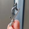 Silvery Tone Witch Cat on Broomstick Brooch - Gothic Halloween Safety Pin Charm Jewelry for Women