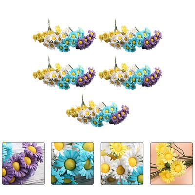 20 Stück Gänseblümchen-Strauß-Dekoration Mini-Kunstblumen Weiße Vase Zuhause Stoff Moos Mikro-Landschaft Braut Brautjungfern-Sträuße