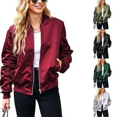 Bomber Jacket Women Zip Up Casual Jackets Coat Oversized with Pockets Fall Outfits