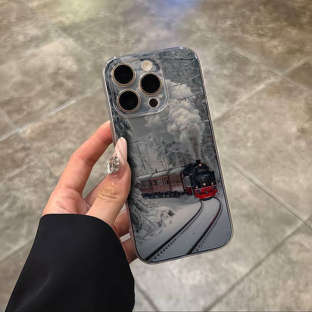 Train Railway Travel Transparent Back Phone Case For iPhone 17 16 15 13 12 11 14 Pro Max Mini Plus Silicone Bumper