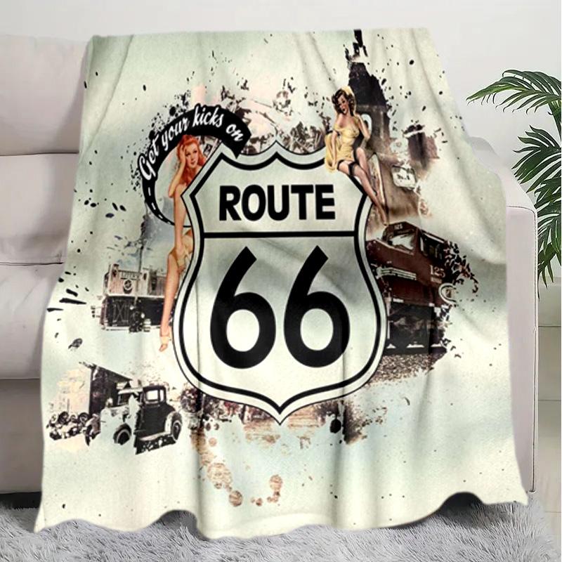 1PC Highway 66 Pattern Blanket, All Season Lightweight Home Office Outdoor Nap Multifunctional Blanket