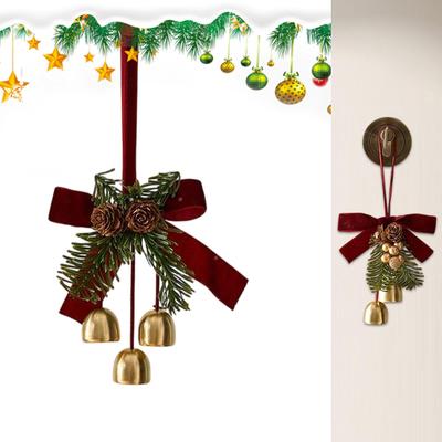 2pcs Christmas Bells Ornaments Christmas Bell Wreath Pendant Christmas Tree Jingle Bells With Bow For Window Staircase Door