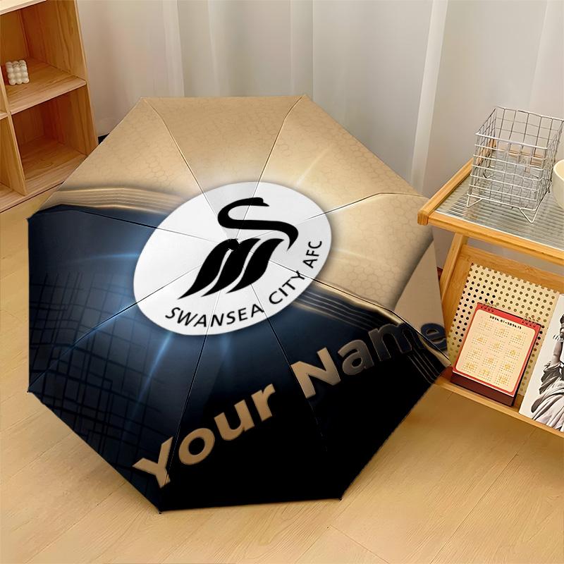 Swansea City FC Automatic 3‑Fold Umbrella 8‑Rib Windproof Folding Umbrella Sun Rain Protection For Outdoor Travel Daily Use