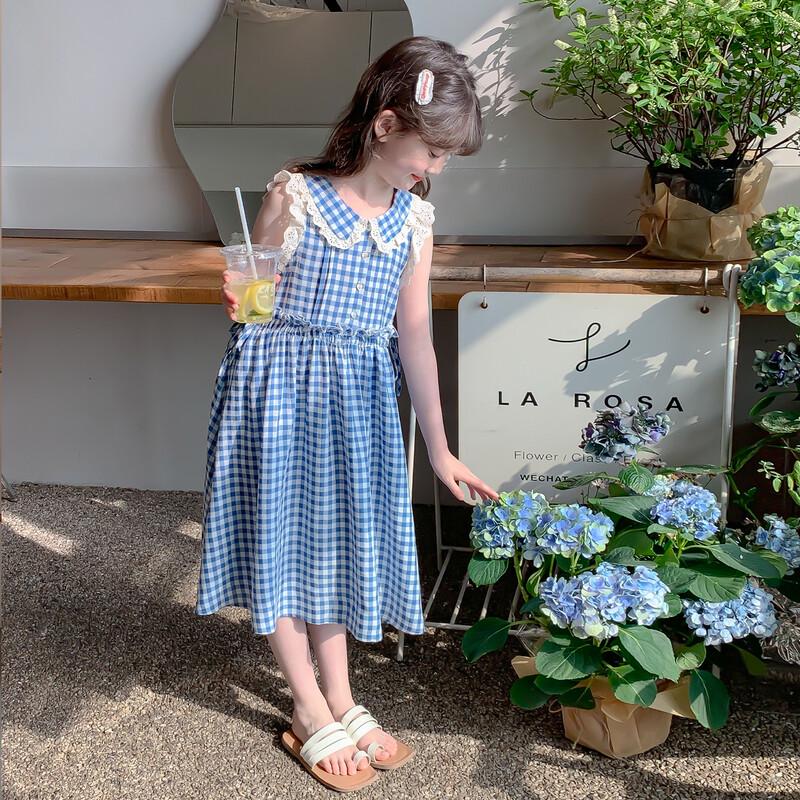 Girls' Stylish Plaid Sleeveless Princess Dress