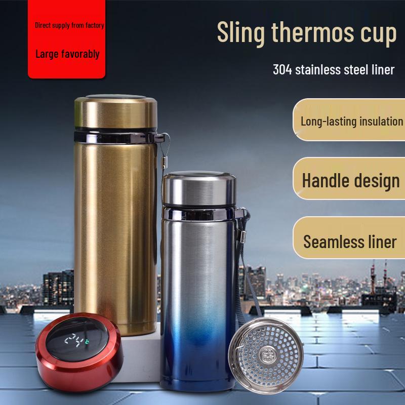 Gradient Rostfritt Stål Smart Isolerad Vattenflaska med Snodd - Stor Kapacitet, Bärbar för Utomhussporter