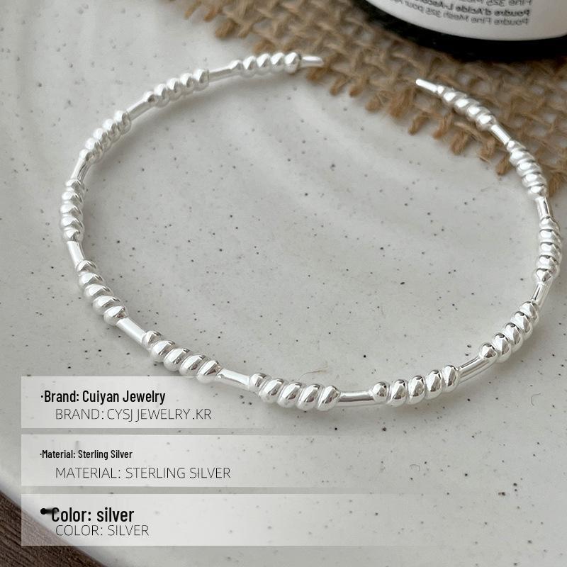 Cui Yan S925 Sterling Silver Korean Twist Bracelet for Women - Simple, Versatile, Open Cuff Design.