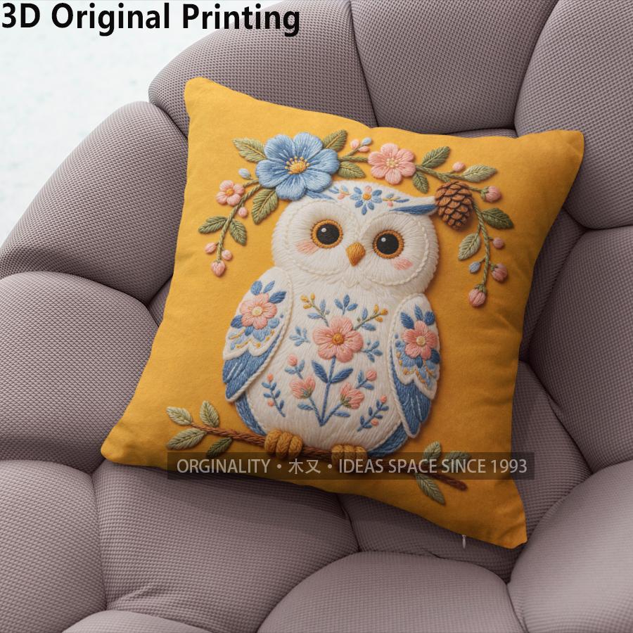 Embroidery Style Floral Owl Throw Pillow Covers Pattern Cushion Cover Suitable For Sofa Bedroom Car Pillow Cover