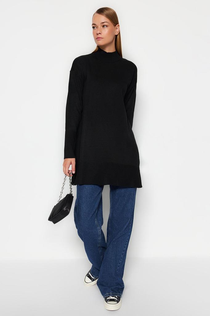 Women's Fashionable Stylish Hijab Sweater Black High Collar Knitwear Sweater