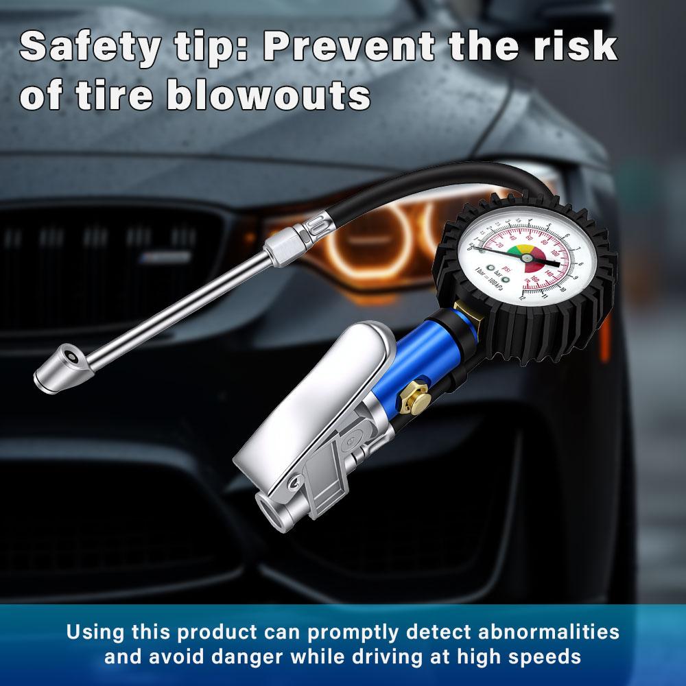 12 Bar Self Clamping Tire Inflator with Air Pressure Gauge and Quick Air Connector Pump Gun Tire Inflator Gauge Inflator Gun