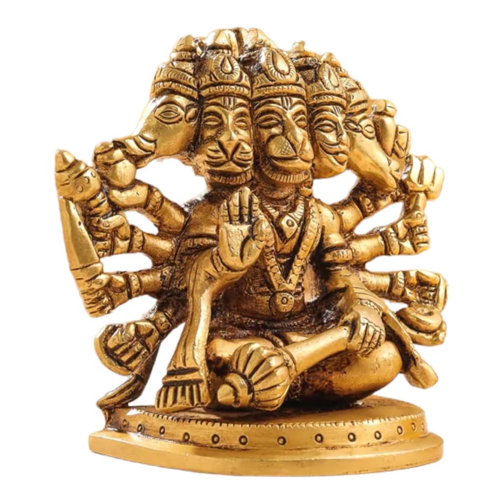 Ashtadhatu Brass Shri Panchmukhi Hanuman Ji Idol, Bajrang Bali Ji - 6 Inch