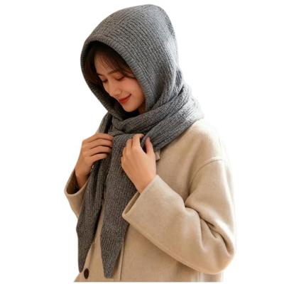LINSHIN Women's Knitted Hat, Balaclava, Winter Wool Hat with Scarf, Thick Neck Warmer, Hooded Warmer, Korean Style, Warm, Stylish, Cute, Solid Color,
