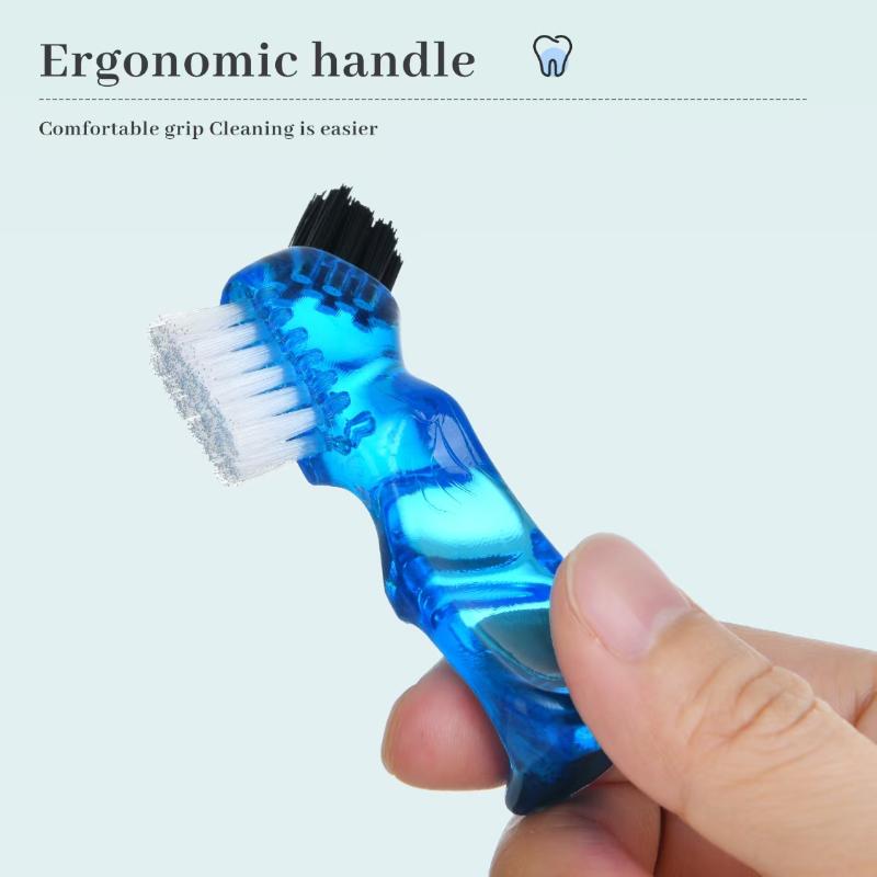 Mini Denture Cleaning Brush with Dual Heads Soft Bristle Toothbrush for False Teeth Oral Care for Elderly at Home or 