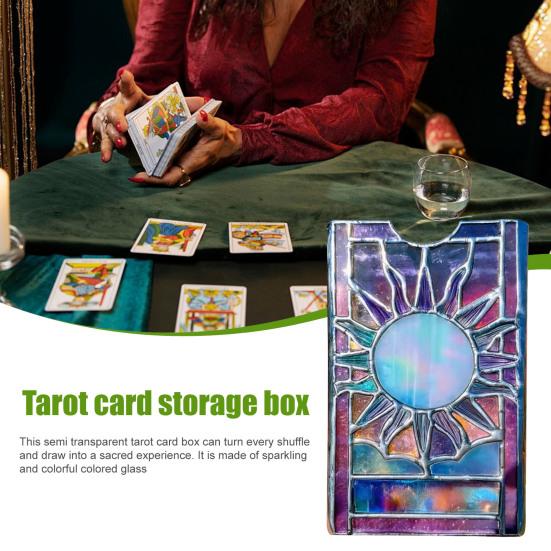 Stained Glass Tarot Deck Case Mystical Sun And Moon Tarot Card Holder Handcrafted Tarot Storage Protector for Standard Size Playing Cards