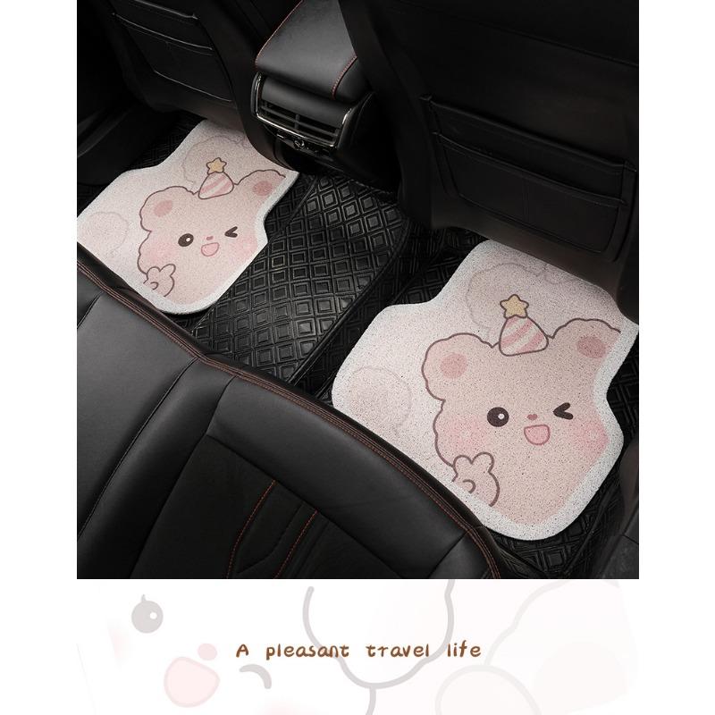 Cute Cartoon Coiled Wire Car Floor Mat Anti Dirt Universal Vehicle Interior Protection Pad