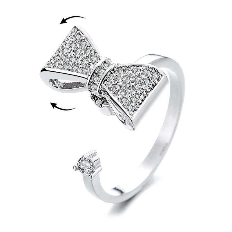 Sunflower Crystal Anxiety Relief Spinning Fidget Ring For Girls Rotate Freely Metal Copper Knuckle Ring Women'S Jewelry Gifts