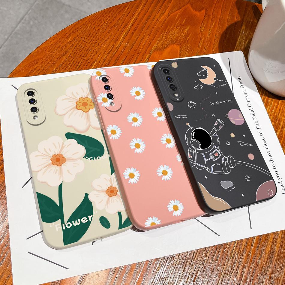 Case For Samsung A50 A50S Cute Astronaut Camera Lens Protection Soft Liquid Silicone Back Cover For Samsung Galaxy A 50 50S Capa