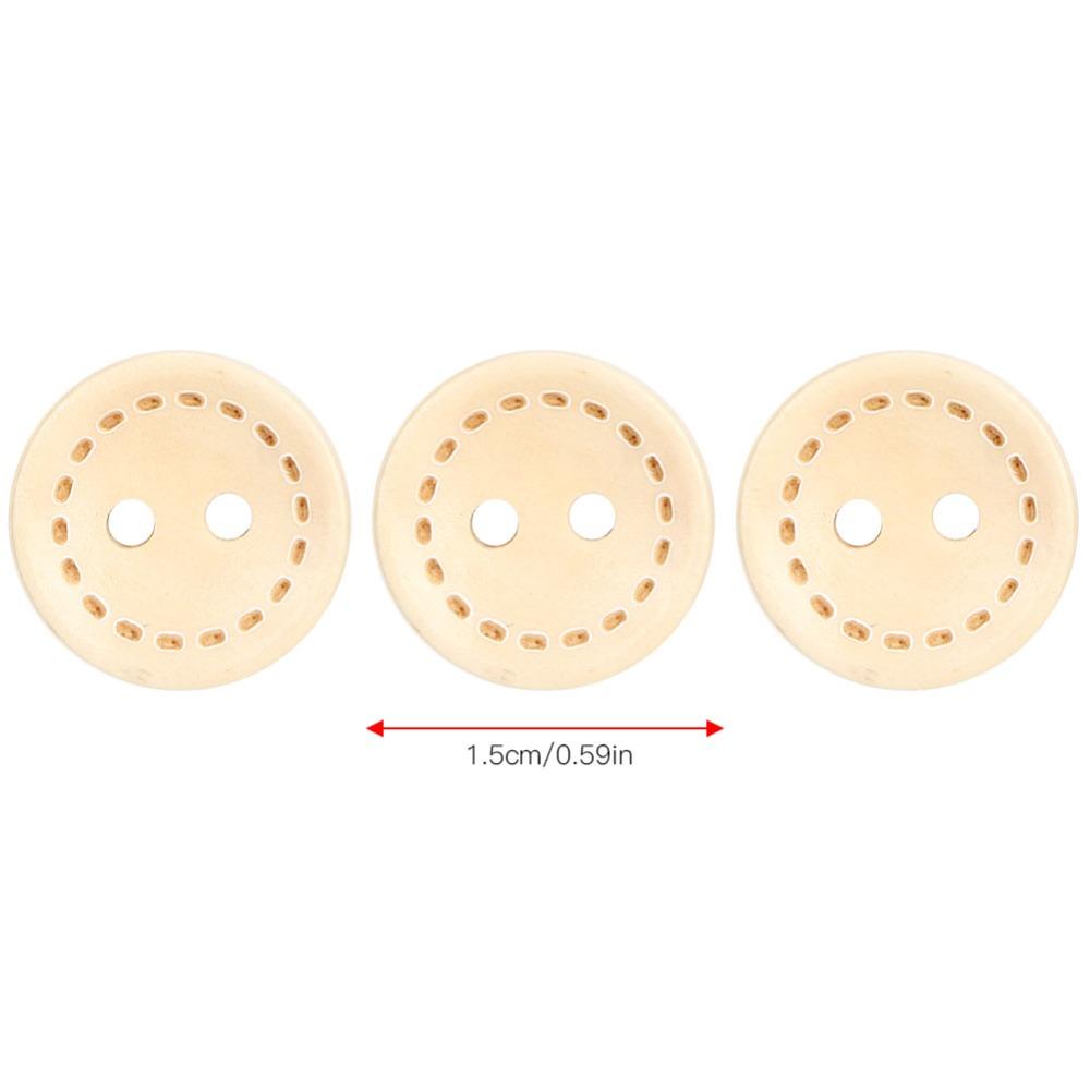 100pcs Handmade Round Shaped Wooden Buttons 2 Holes 15mm Diameter Sewing Buttons Craft Buttons For DIY Crafts
