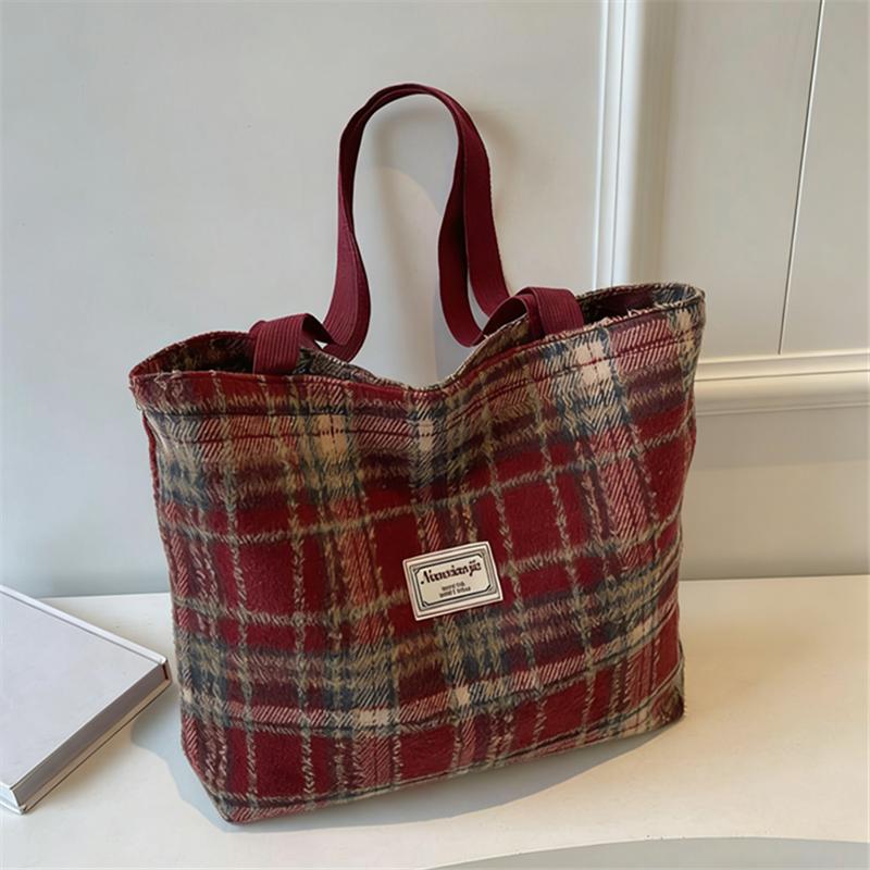 Cozy Soft Wool Plaid Handbags Shoulder Bags, Vintage Soft Plaid Tote Bag, Perfect for Daily Shopping, Commuting, Casual Outings