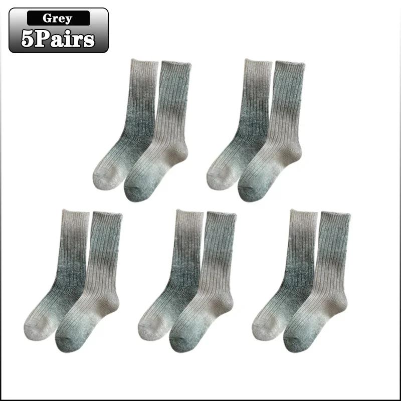 1-10Pairs Gradient Color Wool Socks Thick Warm Mid Calf Socks Autumn Winter Stacked Rainbow Socks Soft Cozy Floor Socks