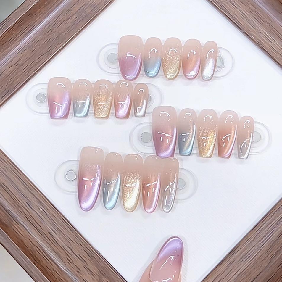 Hand-woven Armor Color Streamer Pure Blush Armor High-end Colorful Light Metering Cat Eye Nail Sticker
