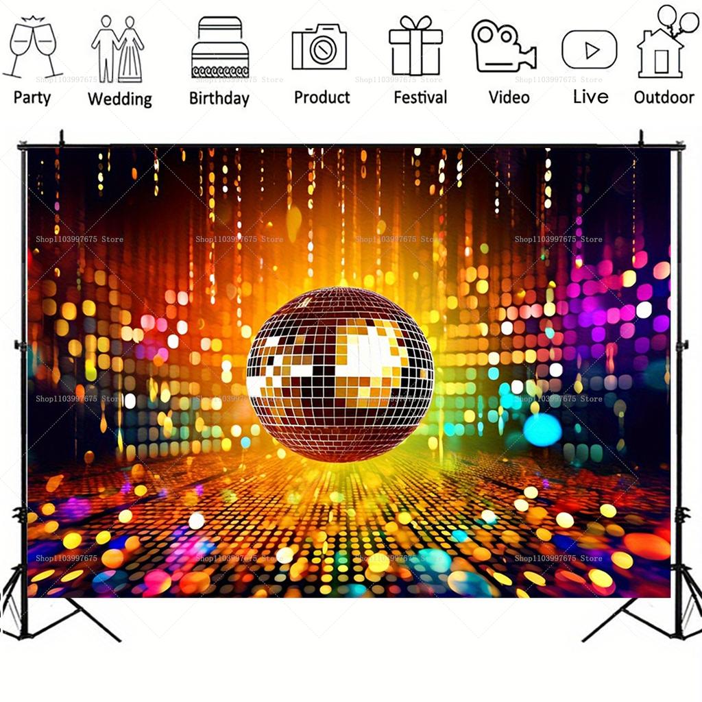 Backdrop for 70s, 80s and 90s Disco Dance Party, Retro Club, Neon Ball, Stage Banner, Background Props for Ph5258