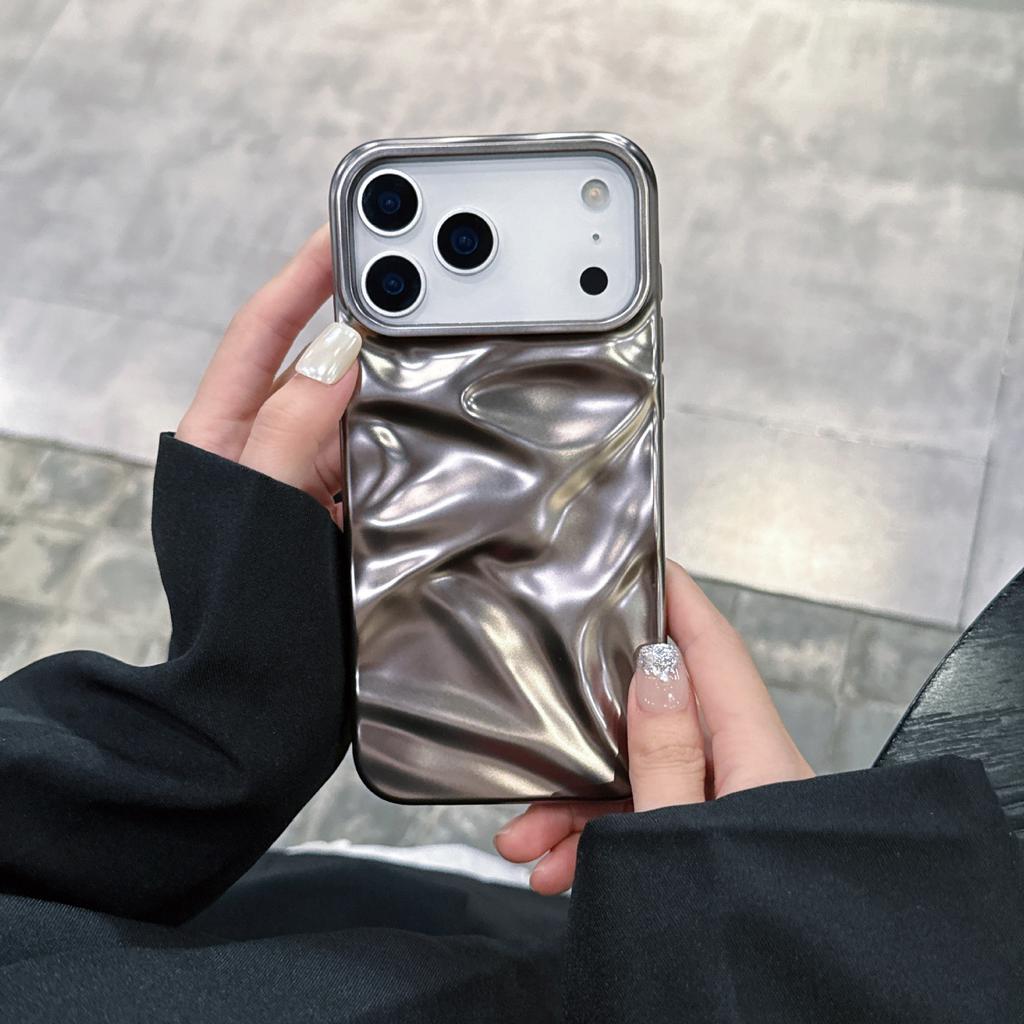 Matte electroplated silver pleats for iPhone17Pro max Apple 16 mobile phone case 15/14 premium sense