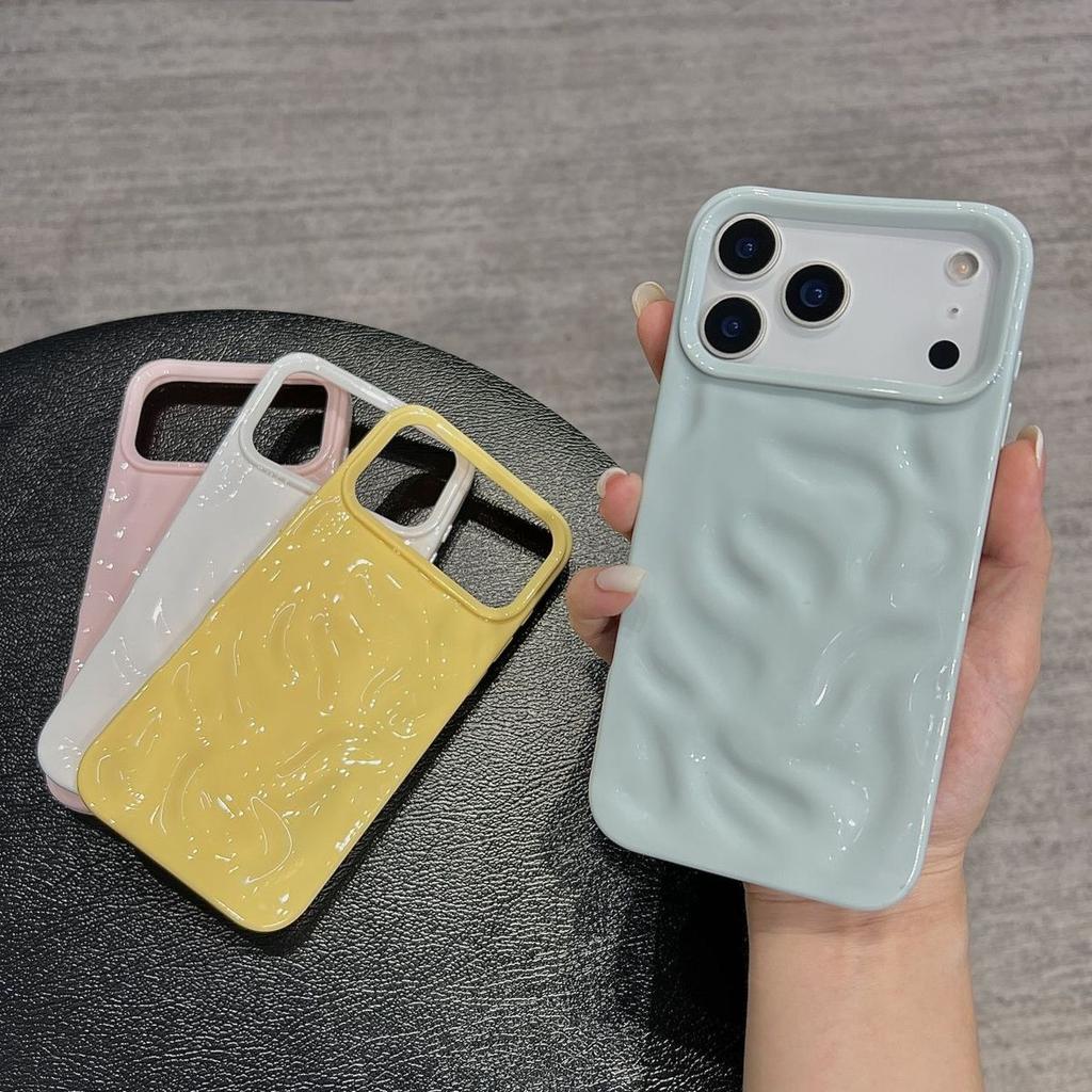 Luxury Electroplated 3D Wave Pattern Case For iPhone 17 Air 16 E 15 14 13 12 11 Pro Max XS Max XR 7 8 Plus Bright Glossy Cover