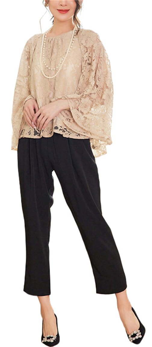 

Pantsuit Lace Tapered Party Guest Outfit [ZHENGTU] Women s Set Blouse, Cape-Style Pantsuit, Pants, Dress, Wedding, Reception, (Apricot, L, L) абрикосовый