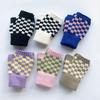 Black & White Checkerboard Half-Finger Warm Knit Gloves for Couples and Students