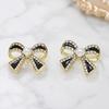 Classy Party Jewelry 1 Pair Sparkly Rhinestone Bow Knot Stud Earrings for Women, Faux Pearl Romantic Date Night Accessories Ribbon Earrings, Statement