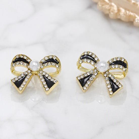 Classy Party Jewelry 1 Pair Sparkly Rhinestone Bow Knot Stud Earrings for Women, Faux Pearl Romantic Date Night Accessories Ribbon Earrings, Statement