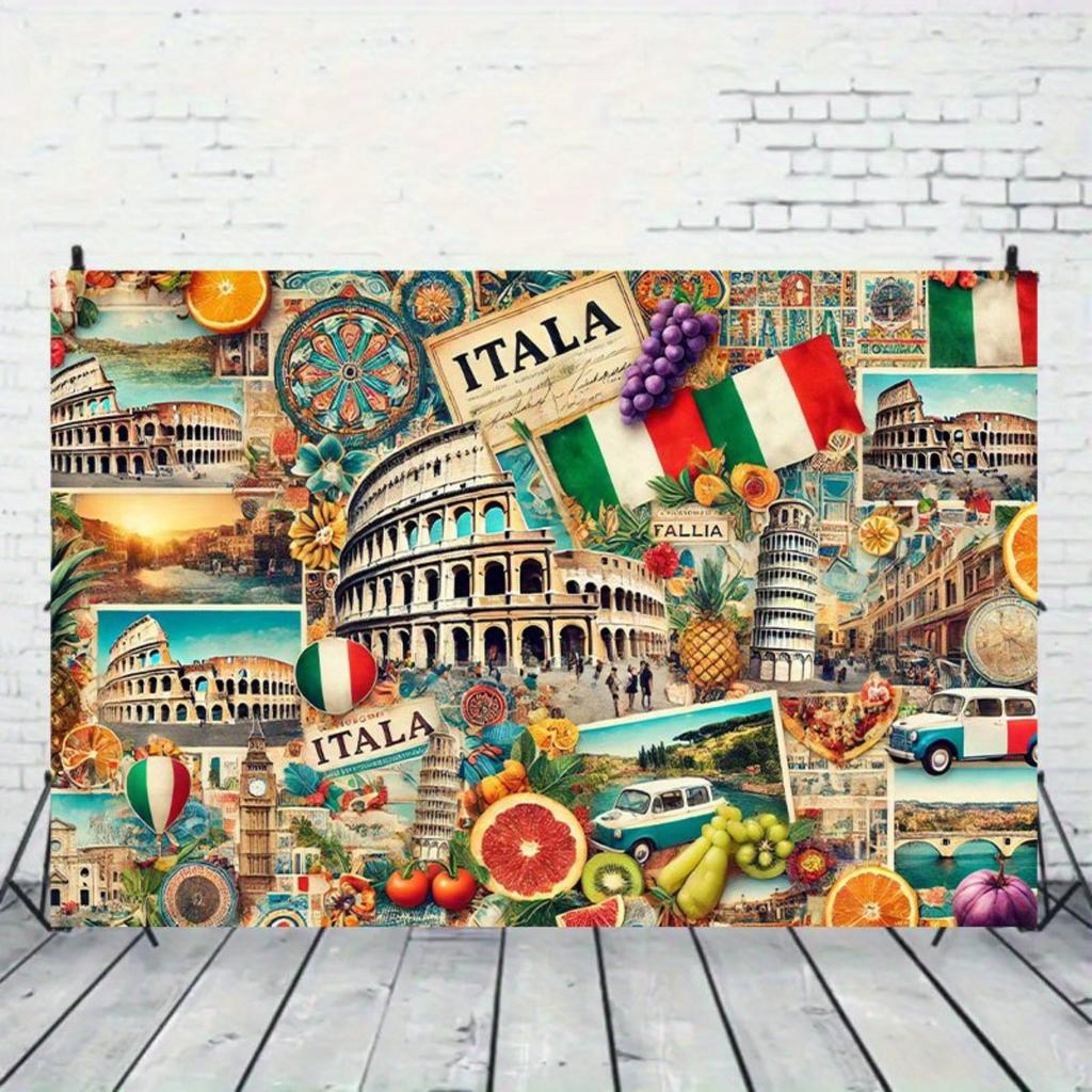 2D flat design, 1-piece Italian cultural background fabric flag, suitable for Italian event decoration