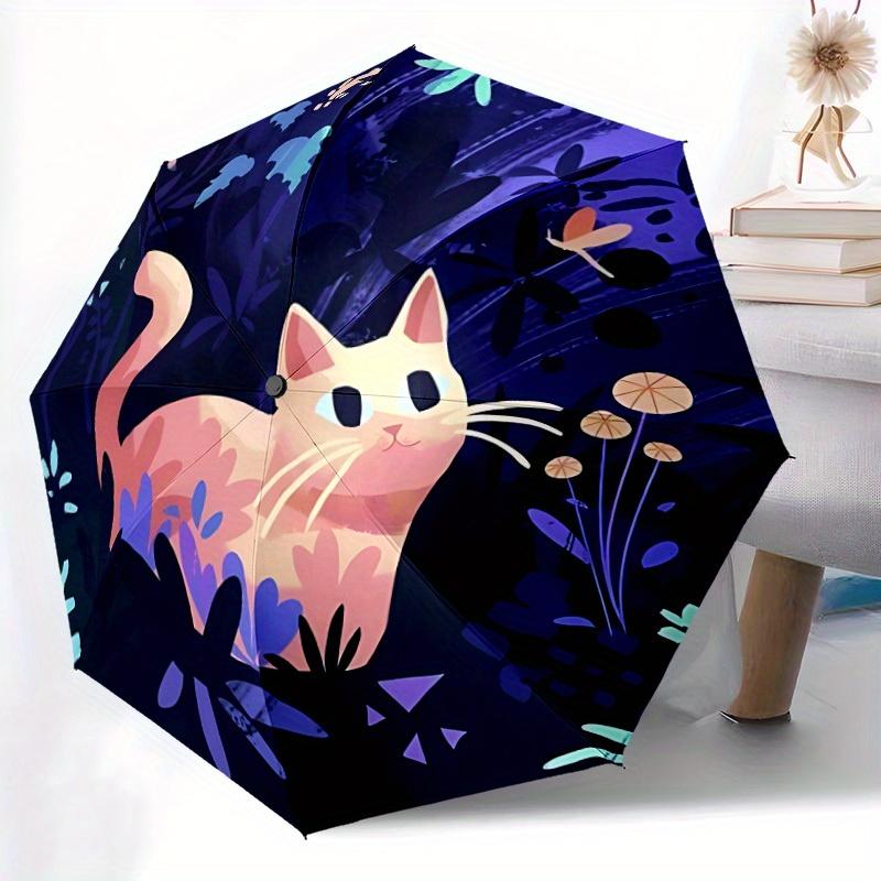 1 Stück Katzen-Garten-Automatik-Öffnungs-/Schließ-Falt-Kompaktregenschirm, 8-Speichen stabiles Dach, Leichtgewicht tragbar, Tägliche Nutzung, Geschenk, Outdoor-Regenschirm, Reise