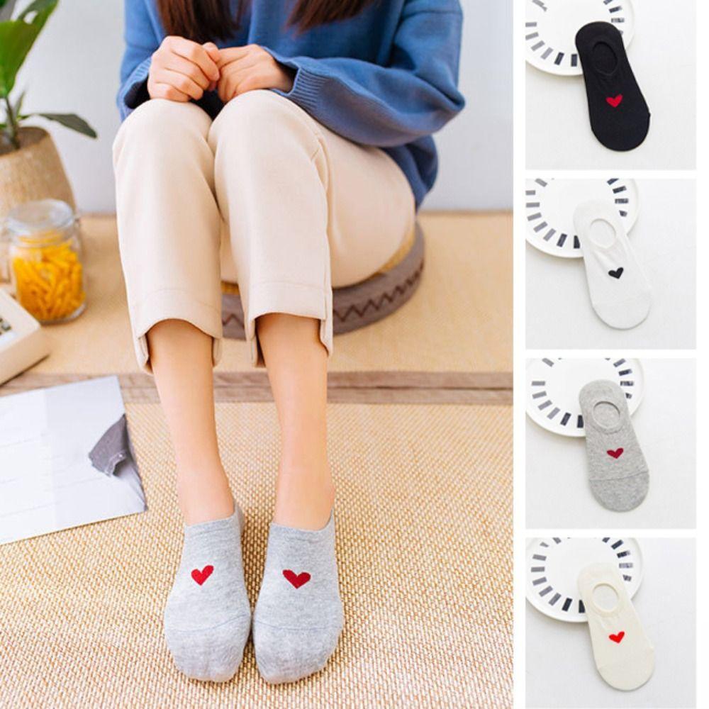 5Pairs Sweet Boat Socks Love Heart Invisible Socks Breathable Short Tube Socks  Daily