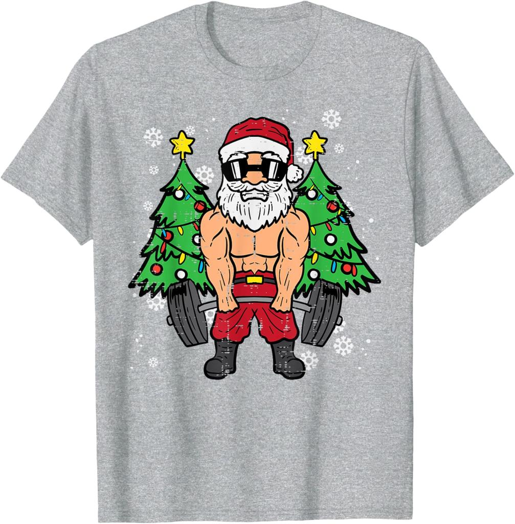 Christmas Santa Deadlift Xmas Weightlift Gym Print Women TShirt Fashion Short Sleeve Design Printed Tshirt Tops Fit Clothing