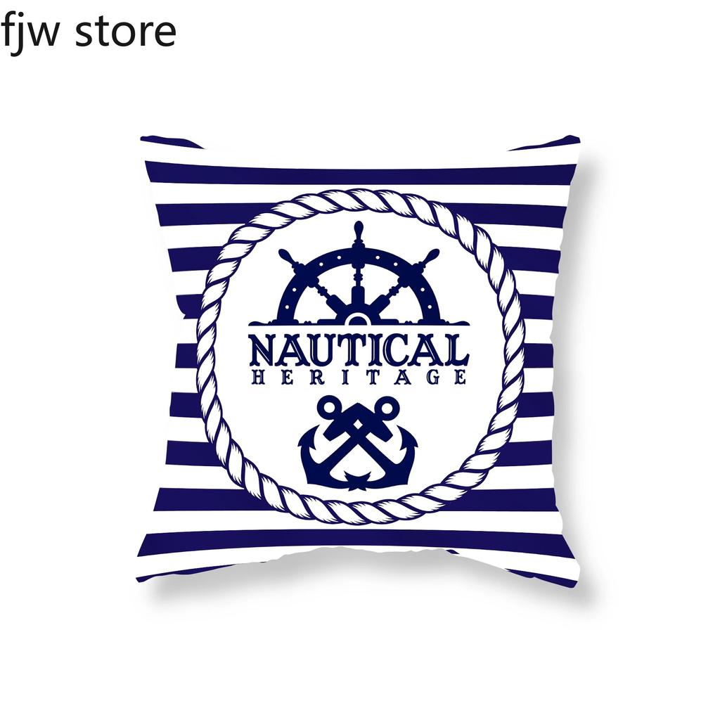 Home Decor Compass Anchor Pillow Cover Blue Mediterranean Cushion Sofa Chair Car Office Ornament 40x40cm 45x45cm