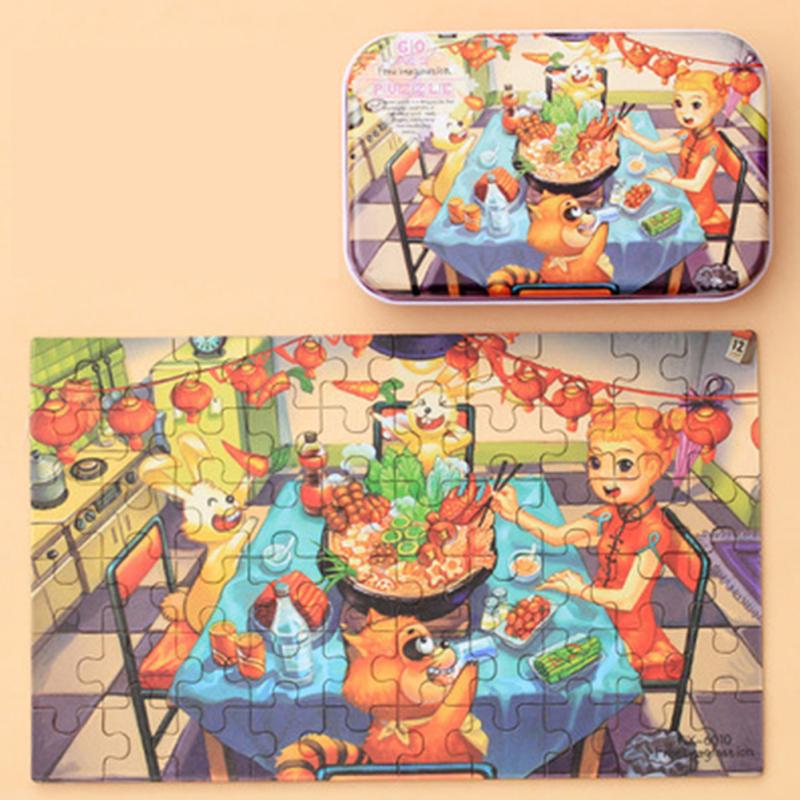 60pcs Children's Wooden Puzzles Baby Early Education Educational Toys Gift with Storage Box