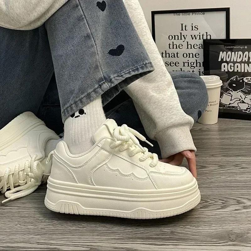 fashion New U Leather Women's White Casual Woman Vulcanize Sneakers Women 2024 Sport Walking Running Platform Flats Shoes