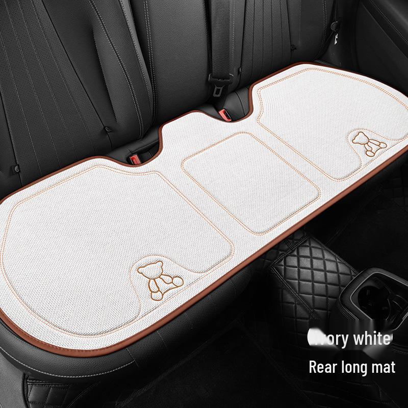 Four Seasons Universal Linen Car Seat Cushion - Cartoon Bear, Breathable, Half-Wrap Rear Seat Cover