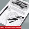 8PCS/Set Plastic Ruler Compasses Set Mechanical Pencil Eraser Measuring Ruler Straight Ruler Set Square Protractor School Office