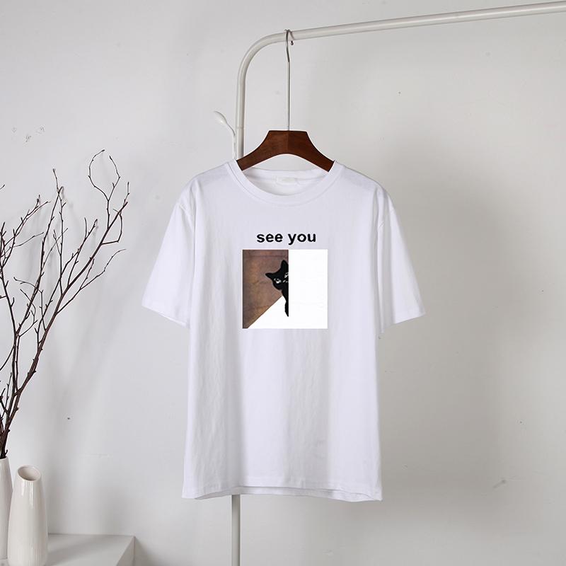 Hirsionsan Cartoon Printed Cotton Summer T Shirts Women Soft Kawaii Loose Tees Female Plus Size Short Sleeve Tops for Lady 2022