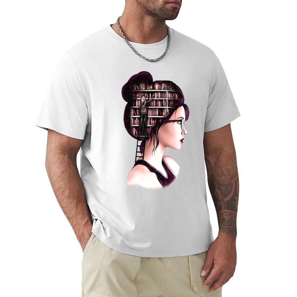 Unisex with books in her head TShirt Stain Resistant Casual Tee