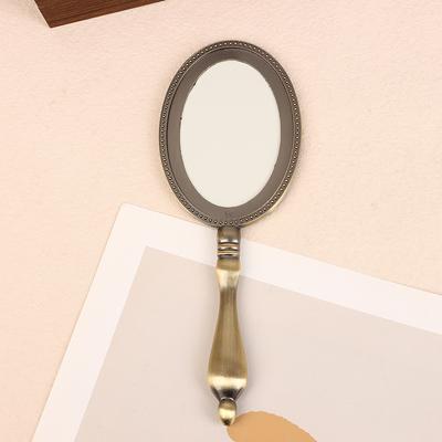 Vintage Copper Color Travel Bags Personal Oval Mirror Makeup Portable Hand Hold Noble Ancient Ways Court Beauty Tool Oval-Shape