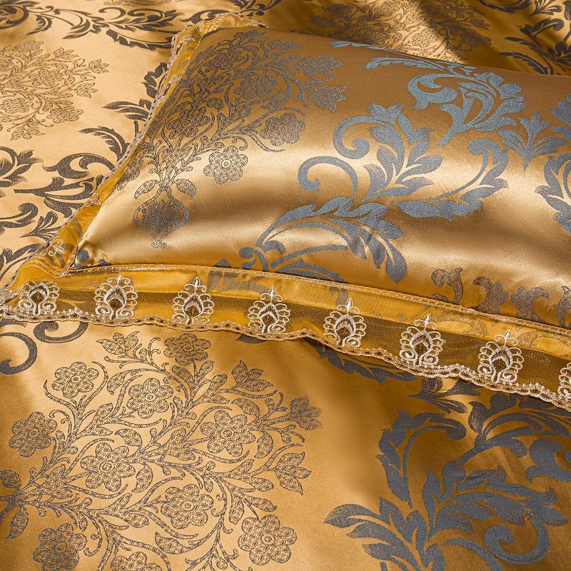 Luxury European Lace Trim Jacquard Silk Bedding Set