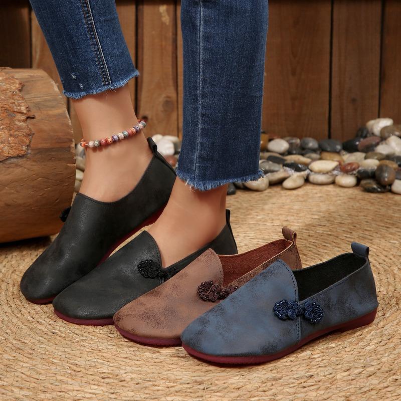 Women's Wide Width Round Toe Loafers - Low-Cut Slip-On Casual Flats for Spring/Fall, Comfort Driving Moccasins