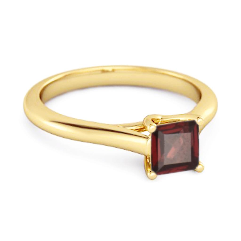 Solitaire Square Cut Garnet 925 Sterling Silver Gold Vermeil Promise Ring