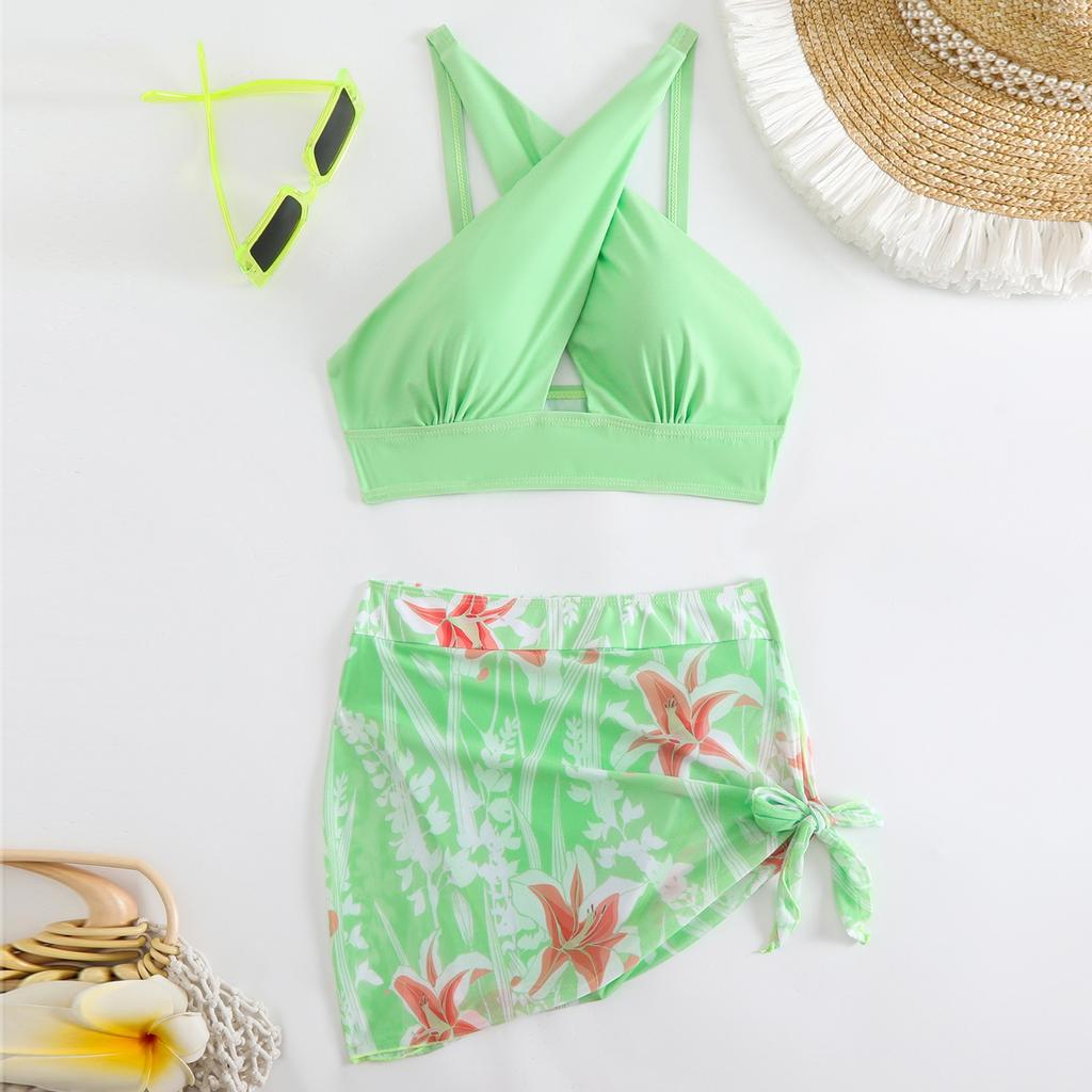 Damen Split Fashion Sexy Bikini Print mit Brustpolster ohne Stahlhalterung Badeanzug